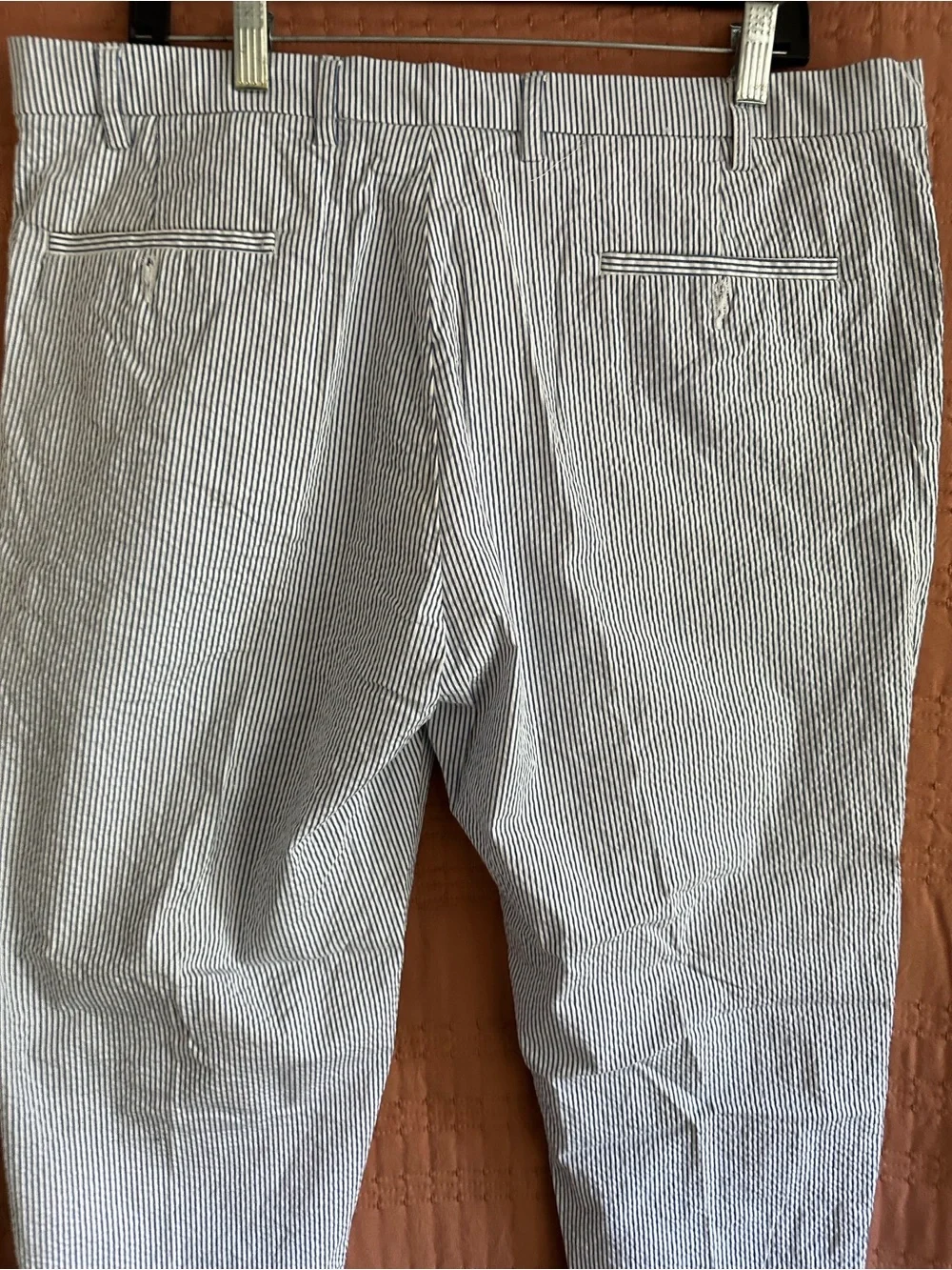 Men's Seersucker Chino Pants in Blue/White Stripe